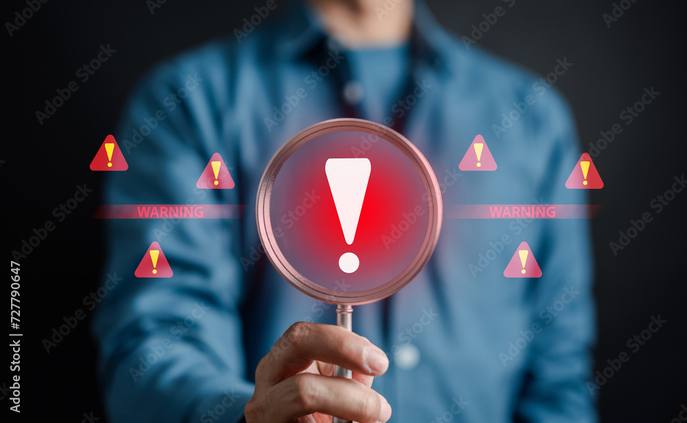 Aufkleber System warning error popup and maintenance system concept. cyber attack on online network error system. Cybersecurity vulnerability, data breach, illegal connection, compromised information.