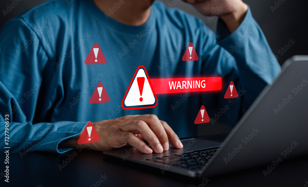 Aufkleber System warning error popup and maintenance system concept. cyber attack on online network error system. Cybersecurity vulnerability, data breach, illegal connection, compromised information.