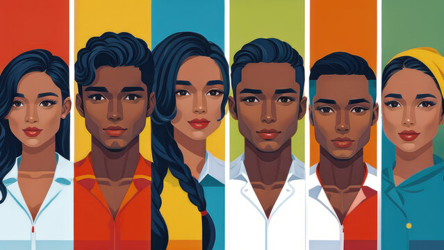 Gender diversity illustration, BIPOC diversity concept of different genders, people of colour illustration, pride, transgender individuals, LGBT+
