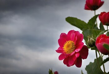 pink flowers against blue sky