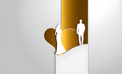 Couple white silhouette. gold background with copy space. Generative AI