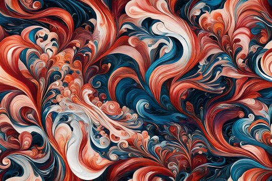 A visually striking composition captured in high definition, showcasing the dynamic fusion of vibrant liquid swirls on a modern canvas, complemented by delicate flower motifs