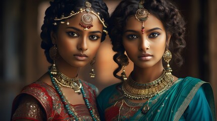 インドの伝統的な衣装を着た女性 - obrazy, fototapety, plakaty