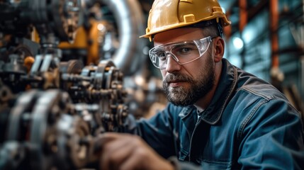 A professional mechanical engineer is operating complex mechanical equipment in an industrial plant, Demonstrating professional technical ability. Generative AI.