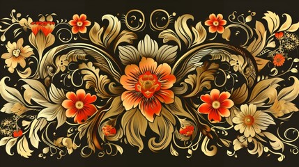 Painting of Flowers on Black Background