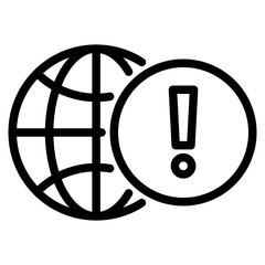 Globe with exclamation mark line icon. linear style sign for mobile concept and web design. Global network warning outline vector icon