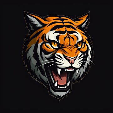 flat vector logo of animal "tiger"  sleek flat tiger logo for a sports brand, conveying strength and determination