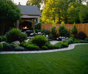 Inspiration for urban neighbourhood landscaping, Modern Urban House, wide shots of home gardens, lawns, yards, decks and spaces for outdoor entertaining, garden design, modern architecture concept