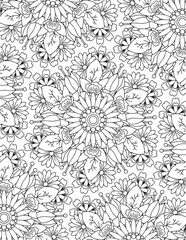 floral mandala leaves garden detailed adult coloring page mandala flower zentangle