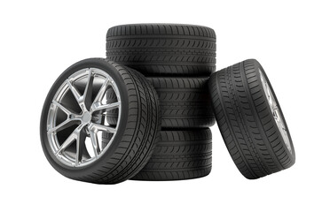Aluminum car wheel  tires ,3D illustration.