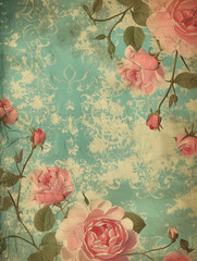 vintage floral background with pink roses