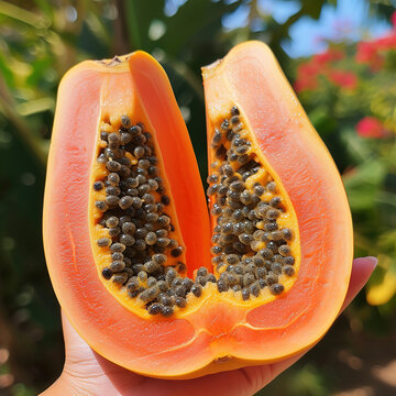 Very delicious half of a papay. Generative AI