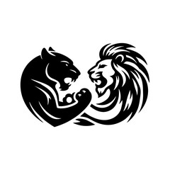 Simple and Clean Panther versus Lion Head Logo Icon