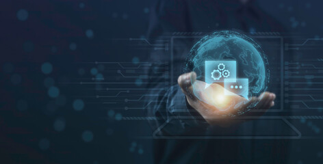 IT Service and Consulting concept. Businessman utilizing IT consulting on a global network...