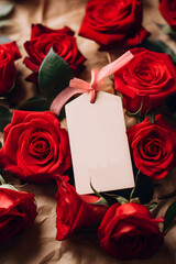 red roses with blank card