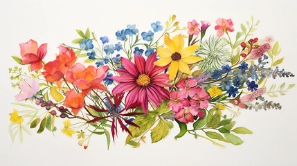 A vibrant bouquet of wildflowers Watercolor