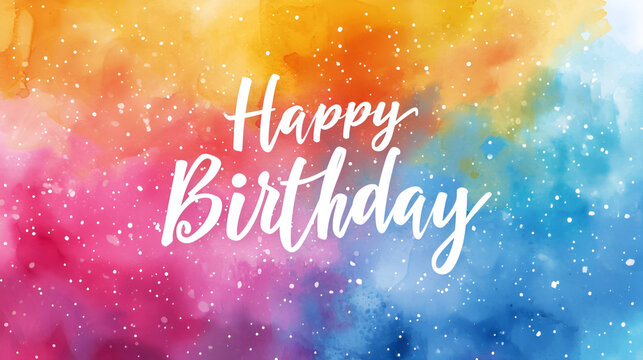 Happy Birthday. Colorfull greeting card with white calligraphy text on rainbow background. generative ai