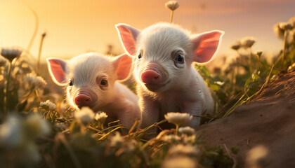 Recreation of two cute piglets 