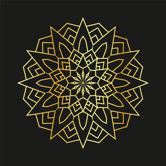 Golden mandala on a black background, vector illustration.