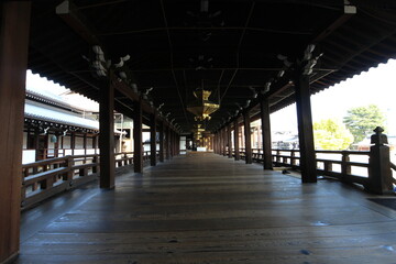 Roofed corridor in Nishi Hongwanji Temple, Kyoto, Japan