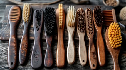 A selection of Beard Combs and Brushes. Generative AI.
