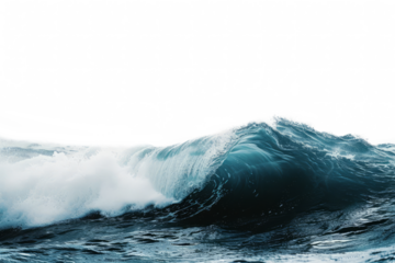 Large stormy ocean wave isolated on transparent background. Sea wave with swirl effect