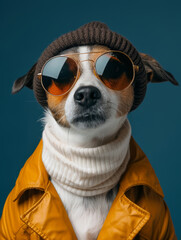 portrait of cool jack russell terrier dog with sunglasses