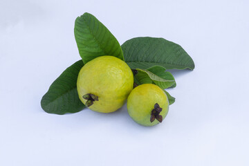 Red guava fruit on a white background, red guava is an alternative for traditional medicine