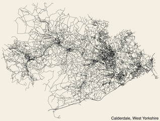 Fototapeta na wymiar Street roads map of the METROPOLITAN BOROUGH OF CALDERDALE, WEST YORKSHIRE