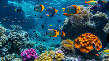 Fototapeta na wymiar close up Tropical sea underwater fishes on coral reef