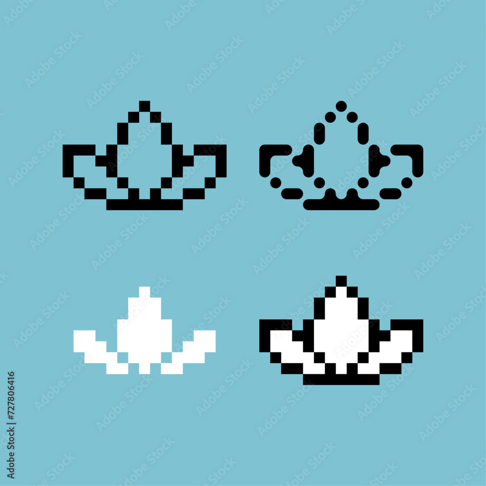 Poster pixel art outline sets icon of leaf logo variation color. leaf icon on pixelated style. 8bits illust