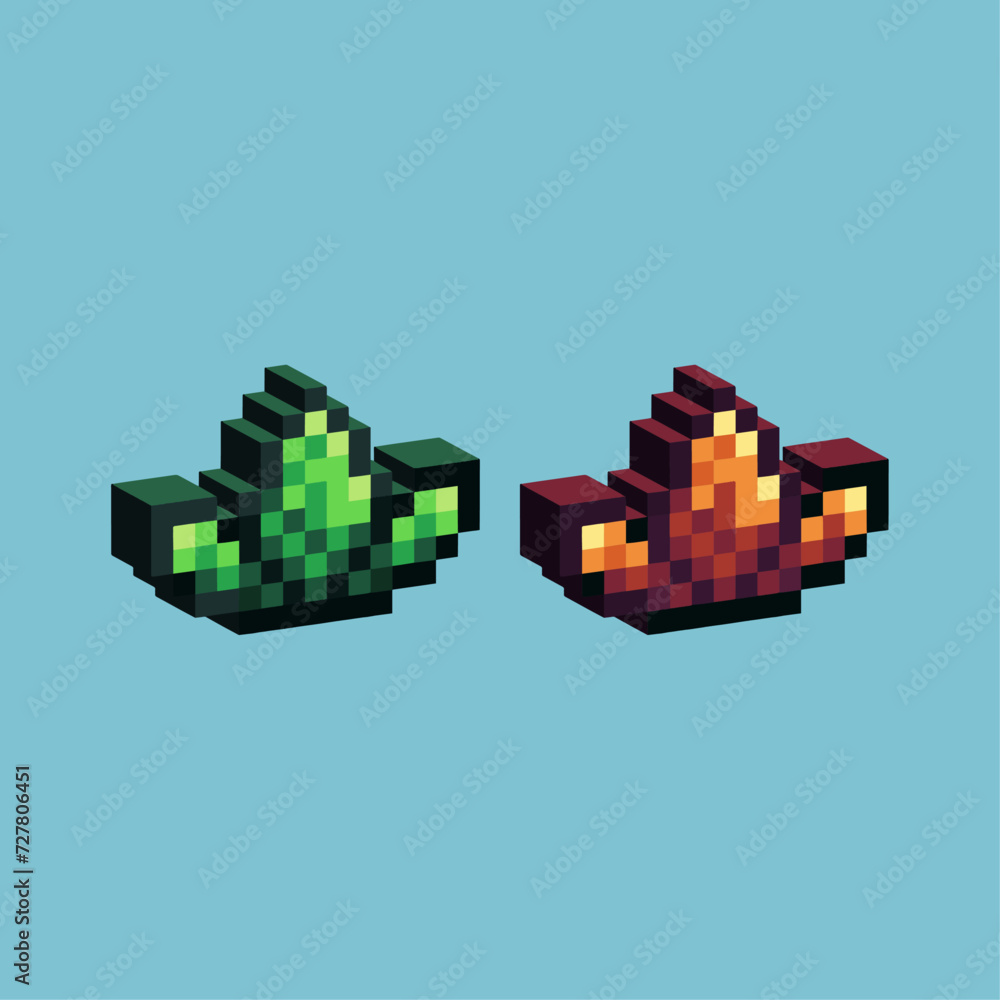 Poster isometric pixel art 3d of leaf icon for items asset. leaf item icon on pixelated style.8bits perfect