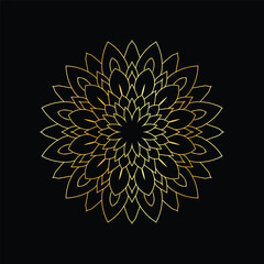 Golden mandala on a black background, vector illustration.