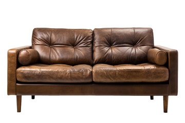 Modern dark brown leather sofa on isolated white background. Furniture for modern interior, minimalist design.