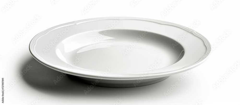 Poster empty plate on isolated white background: a minimalistic display of an empty plate on an isolated wh