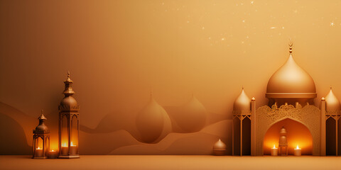 Eid mubarak and ramadan kareem greetings with copy space. Eid al fitr islamic lantern and mosque concept