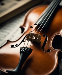 Fototapeta premium glossy polished violin and music notebook 