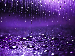 Raindrops on glass for purple backdrop rainy fall autumn weather. Abstract backgrounds with rain drops on window and blurred day sky. Outside window is blurred bokeh water background. Copy space