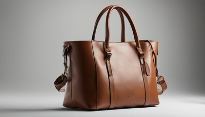 model of a leather tote bag with shoulder strap, isolated white background

