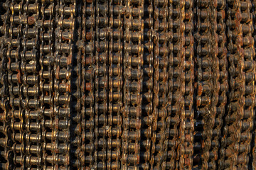 Rusty old bicycle chain for background and textured.
