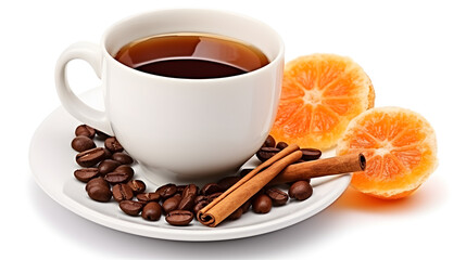 Cup of coffee and marmalade candy isolated on white.