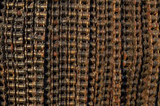 Rusty old bicycle chain for background and textured.