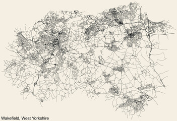 Street roads map of the METROPOLITAN BOROUGH AND CITY OF WAKEFIELD, WEST YORKSHIRE