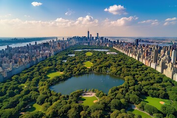 Fototapeta premium A bird eye view over Central Park with Nature, Skyscrapers Cityscape