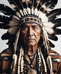 Obraz premium portrait of a Native American tribal chief, isolated white background 