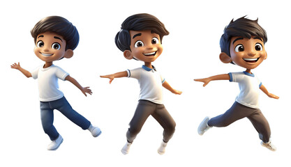 Happy boys dance white t shirt 3d illustration character cartoon style on transparent background