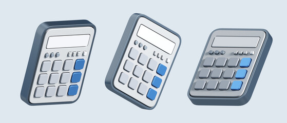 3d icon set of calculators. 3d illustration for finance and banking on white background. Financial concept with minimal stylized objects 
