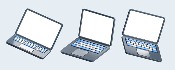 3d icon set of laptop. 3d illustration of realistic laptop isolated on white background