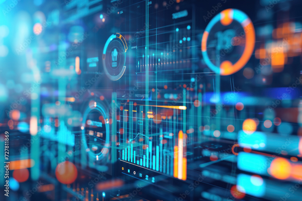Poster Abstract Technology Digital Background,data analytics with AI for management business KPI dashboard report with metrics ,Finance, operations, marketing concept