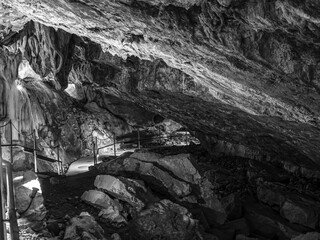 Cueva de Las Güixas, Villanúa, Pyrenees, Huesca, Aragon, Spain. Cave that can be visited in...